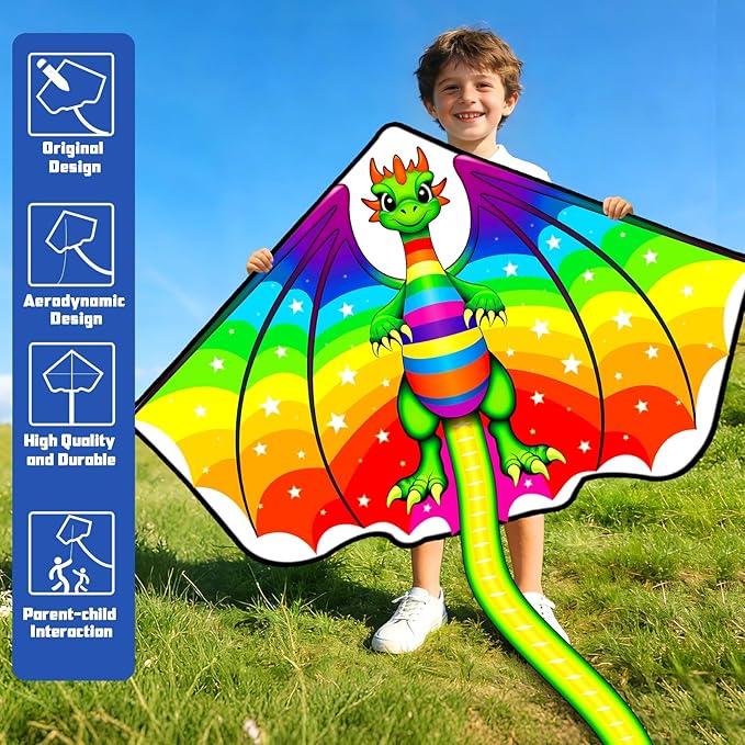 Kite for Kids Ages 4-8 8-12 & Adults, Shark & Dragon & Unicorn & Butterfly Kites Flying Toys, Easy to Fly Big Kite with 328FT String Easter Gift for Boys Girls Beach Park Outdoor Party Activities