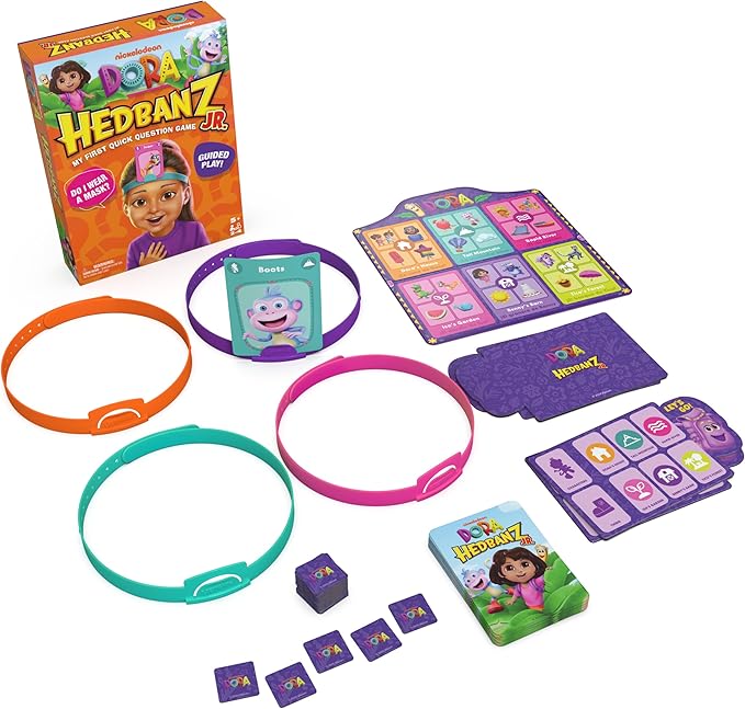 Spin Master Games, Dora the Explorer Hedbanz Jr., Picture Guessing Card Game, Includes Illustrations from Dora, Quick Questions & Easy to Play, 2-4 Players, Stocking Stuffer Gift Ideas for Ages 5 & Up