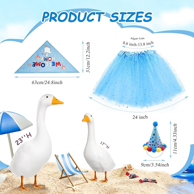 Porch Goose Outfits with Welcome Home Bandana Yard and Hat & Skirt Geese Outfits for 23" 17" Cement Plastic Geese Duck Decorations Goose Costume for Lawn Gooses Outdoor Party Decor