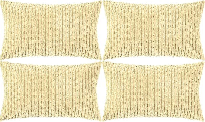 Set of 4 Pale Yellow Decorative Throw Pillow Covers 12x20 Inch Corduroy Pillow Covers for Bed Couch Sofa Living Room Soft Cushion Cases