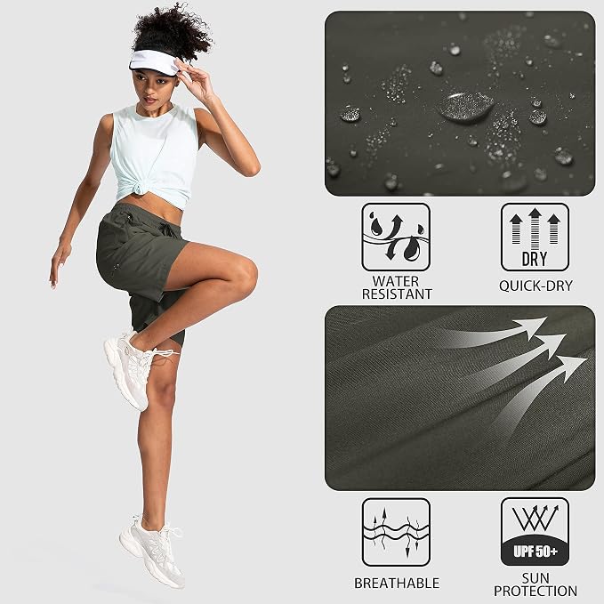 SANTINY Women's 5''/ 7''/9'' Hiking Cargo Shorts Quick Dry Lightweight Summer Shorts for Women Athletic Golf Zipper Pockets