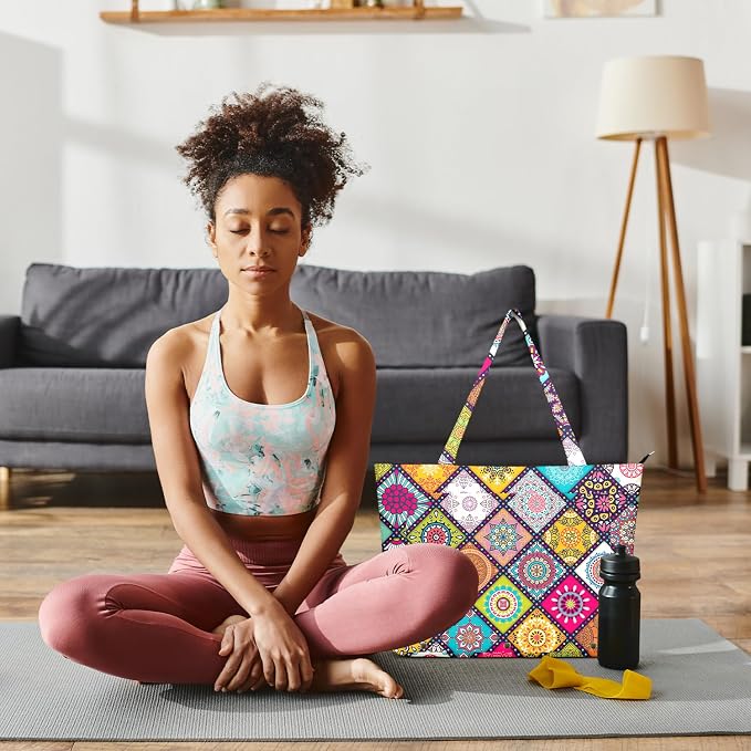 Yoga Bag for Women, Large Canvas Yoga Mat Tote Bag with Yoga Mat Carrier - Large Mat Pocket Fitness Tote for Pilates, Gym, Travel, Office & Beach