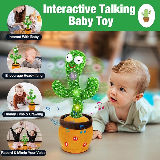 Ayeboovi Dancing Baby Toys 6-12 Months, Interactive Talking Cactus Toy Repeating Records What You Say, Volume Adjustable Singing Cactus Toddler Toys with 120 Songs, 12-18 Months Baby Boys Girls Gifts
