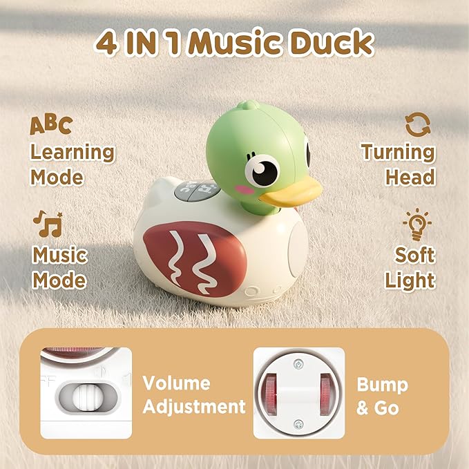iPlay, iLearn Baby Musical Duck Toy, Infant Tummy Time Crawling Toy, Toddler Music Duck W/Light Sound 6-12 Month, Sensory Development Learning First Birthday Gift 7 8 9 10 Month 1 Year Old Boy Girl