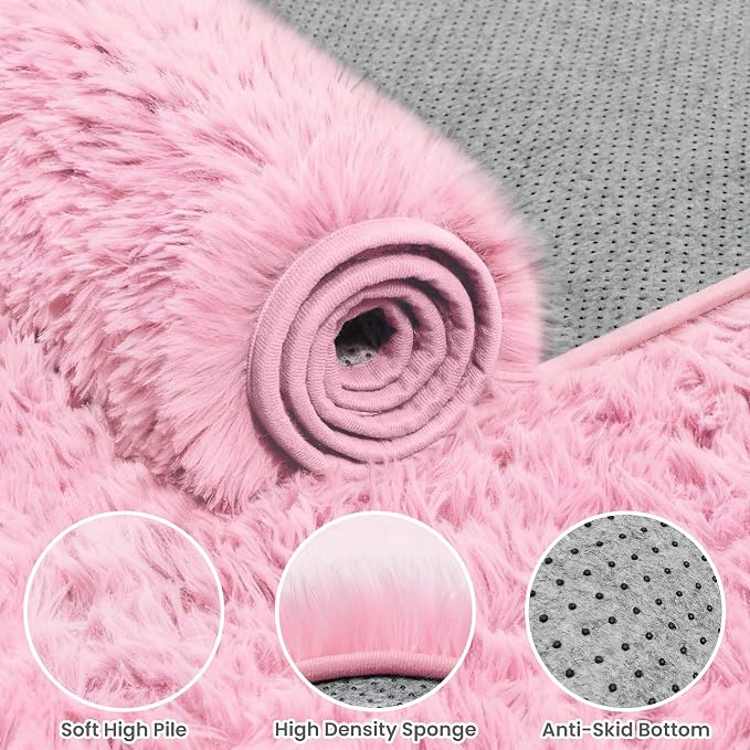6x9 Area Rugs for Living Room Rug: Soft Fluffy Shag Light Pink Rugs for Bedroom, Non-Slip Large Fuzzy Plush Rug Indoor Floor Carpet for Nursery Kids Boys Girls Room, Dorms, Playroom, Modern Home Decor