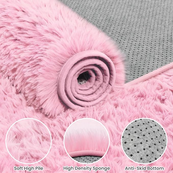4x6 Area Rugs for Living Room Rug: Soft Fluffy Shag Light Pink Rugs for Bedroom, Non-Slip Large Fuzzy Plush Rug Indoor Floor Carpet for Nursery Kids Boys Girls Room, Dorms, Playroom, Modern Home Decor