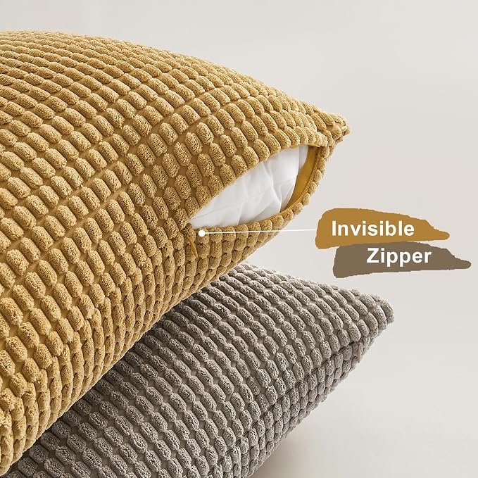 Topfinel Pack of 4 Gold Brown Throw Pillow Covers 18x18 Inch for Living Room Couch Bed, Boho Farmhouse Home Decor Cushion Cases,Soft Corduroy Accent Square Cushion Covers 45x45 cm(Yellow,Brown)