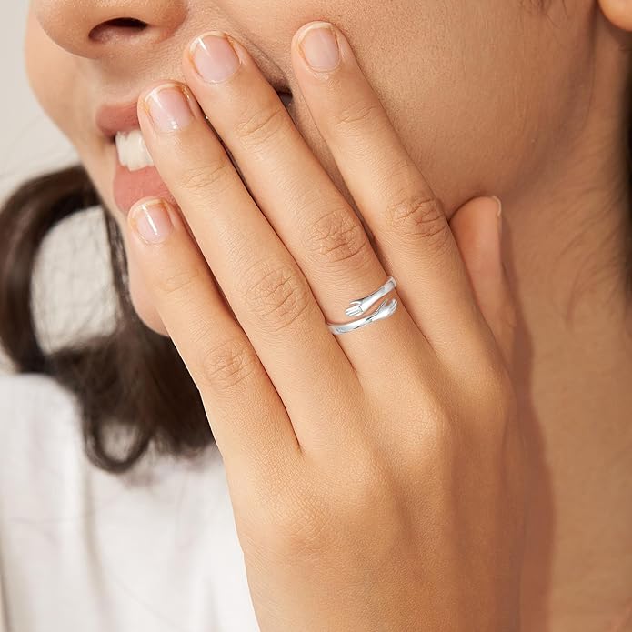 Yesteel Valentines Gifts for Kids Teen Girls - S925 Sterling Silver Hug Ring for Teen Girls Women, Adjustable Ring Jewelry Mothers Day Birthday Gifts for Daughters Mom Sister Wife Friends Grandma