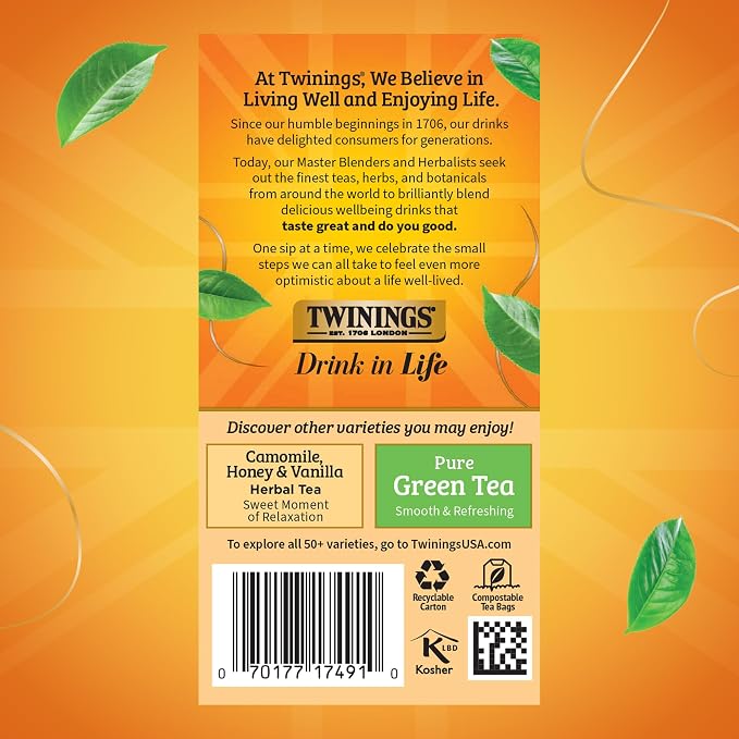 Twinings Peppermint & Creamy Vanilla Herbal Tea Individually Wrapped Bags, 20 Count (Pack of 1), Formerly Buttermint, Naturally Caffeine-Free, Enjoy Hot or Iced, 20 Teabags