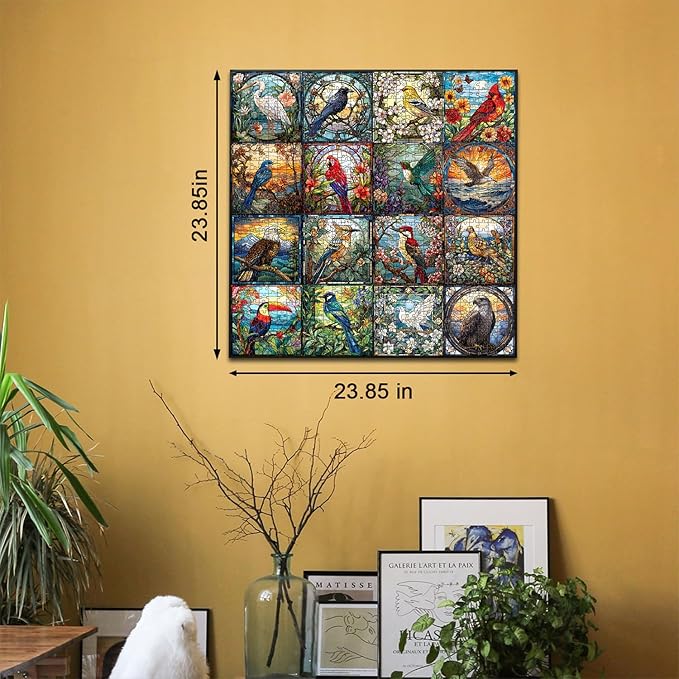 Stained Glass Puzzles for Adults 1000 Pieces, Bird Puzzles for Adults Flower with Cardinal Bird Parrot Hummingbird, Impossible Hard Challenging Jigsaw Puzzles