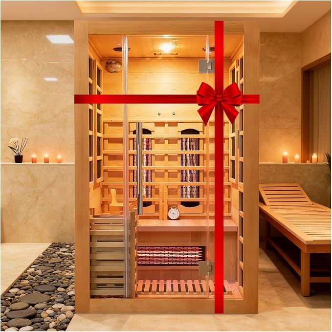 Infrared & Steam Dual-System Sauna Room, 2 Person Canadian Hemlock Wood Sauna, Indoor Traditional Home Saunas Spa with 9 Heaters & 3.5KW Sauna Stove, Oxygen Bar, 51.18"x47.24"x74.86"
