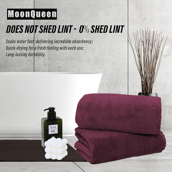 MOONQUEEN 6 Pack Premium Bath Towel Set - Quick Drying - Microfiber Coral Velvet Highly Absorbent Towels - Multipurpose Use as Bath Fitness, Bathroom, Shower, Sports, Yoga Towel (Burgundy)