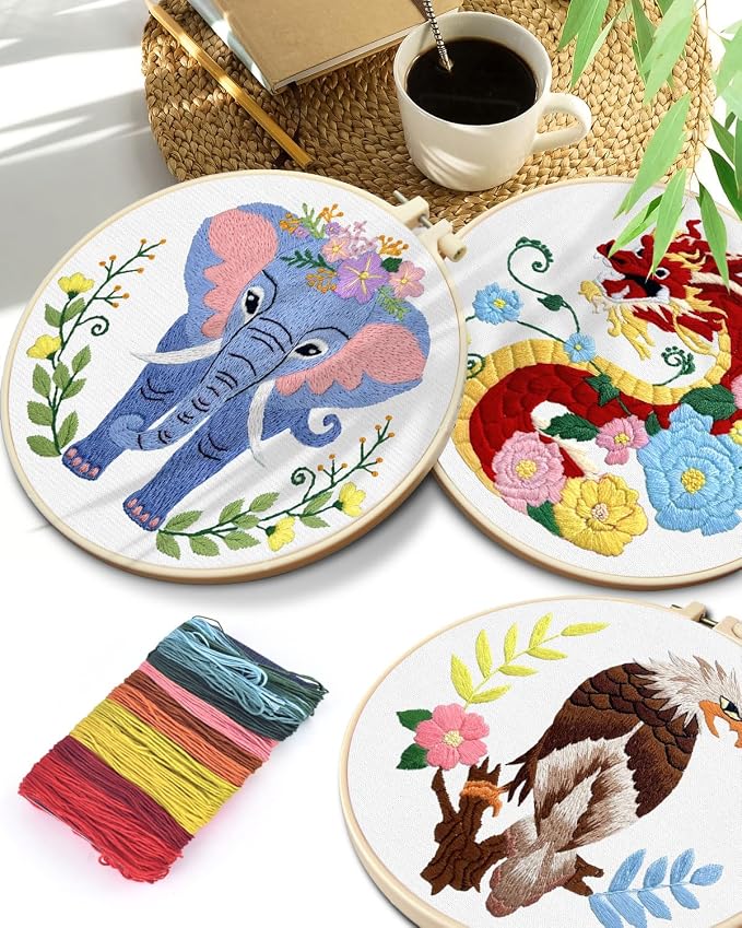 TINDTOP Embroidery Kit for Beginners Adult, Elephant Embroidery Kit for Beginners Include Embroidery Cloth Hoops Threads for Craft Lover Hand Stitch with Embroidery Skill Techniques | Include Embroidery Cloth Hoops Threads for Craft Lover Hand Stitch w...
