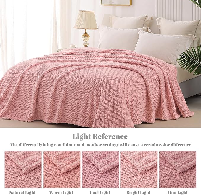 Whale Flotilla Soft Fleece Twin Size Bed Blanket, Pink | 60x80 Inch, Suitable for Bed, Fluffy Fuzzy Jacquard Blankets for All Season, Lightweight and Cozy
