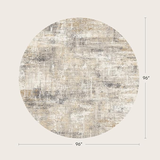 8ft Area Rug for Living Room, Abstract Washable Non-Slip Large Rugs, Gold | Soft Neutral Carpet for Bedroom, Dining Room, Home Office Nursery Indoor, Stain Resistant, Low Pile, Foldable Modern Rug