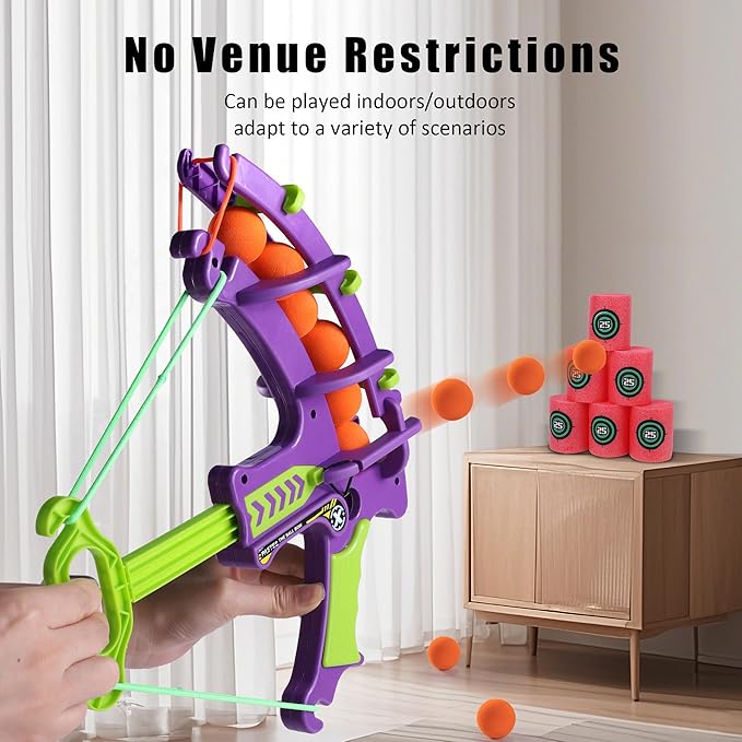 Bargifts Shooting Game Toy with 6 Foam Balls and 6 Targets, Foam Bow and Arrow Set Toy, Indoor and Outdoor Toy Guns Play Games