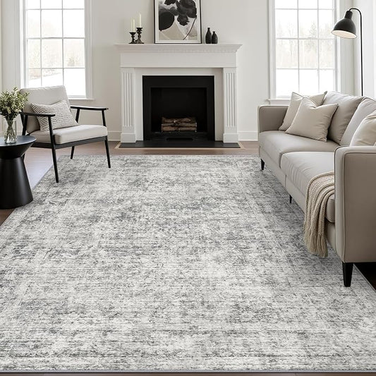 6x9 Area Rug Living Room Rug: Washable Modern Abstract Soft Thin Rug Indoor Floor No Slip Carpet for Bedroom Dining Room Farmhouse Nursery Home Office - Retro Black Grey