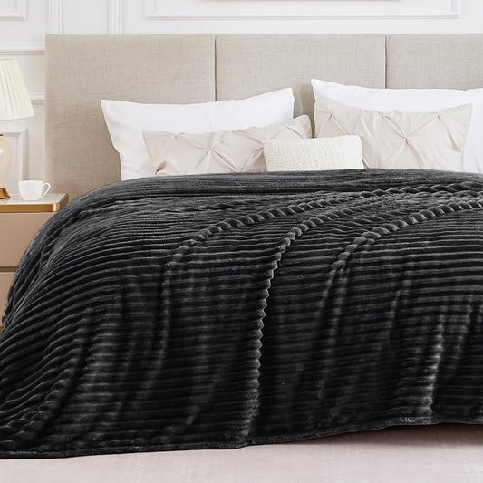 BEDELITE Ribbed Full Size Blanket for Bed, Black, 84"x90" | Ultra-Soft Plush Fleece, Warm Yet Lightweight, Ribbed Texture, Home Decor, Machine Washable, Giftable, All-Season Use