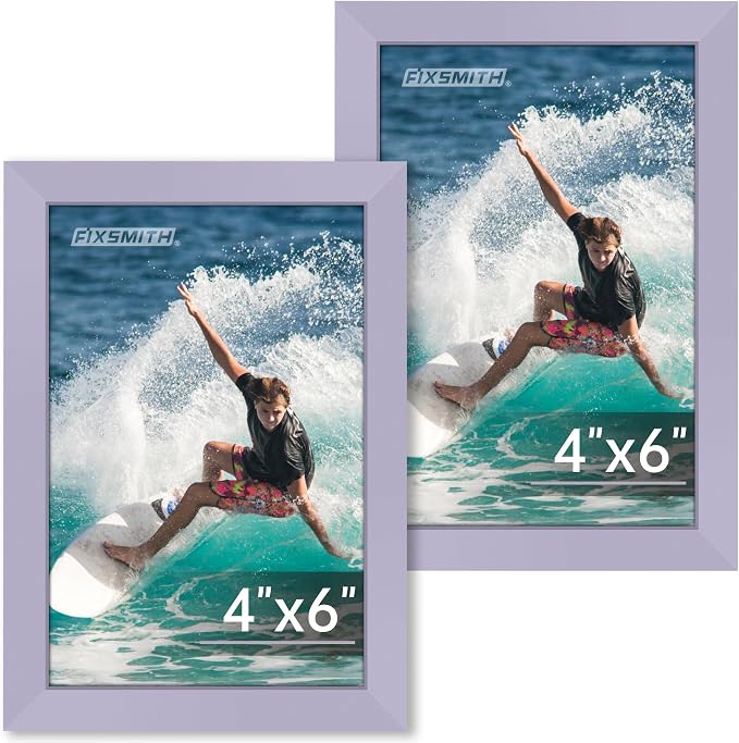 FIXSMITH 4x6 Picture Frame Set of 2, Purple Photo Frame 4x6 with HD Plexiglass, Brown Picture Frames Collage for Tabletop or Wall Display