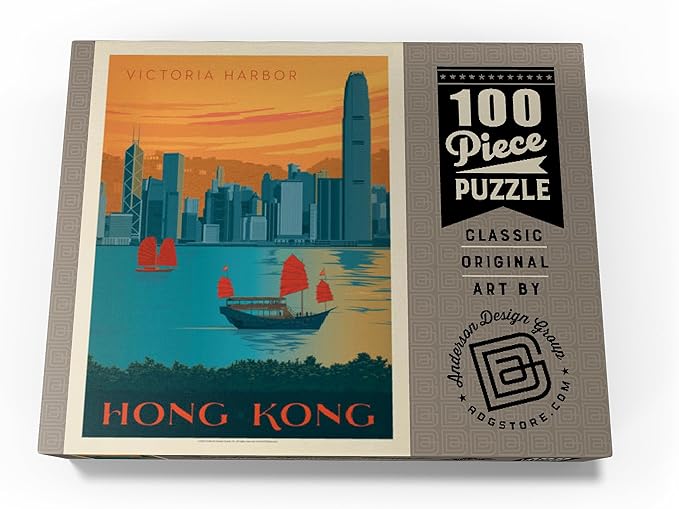 MyPuzzle China: Hong Kong, Victoria Harbor, Vintage Poster - Premium 100 Piece Jigsaw Puzzle for Adults