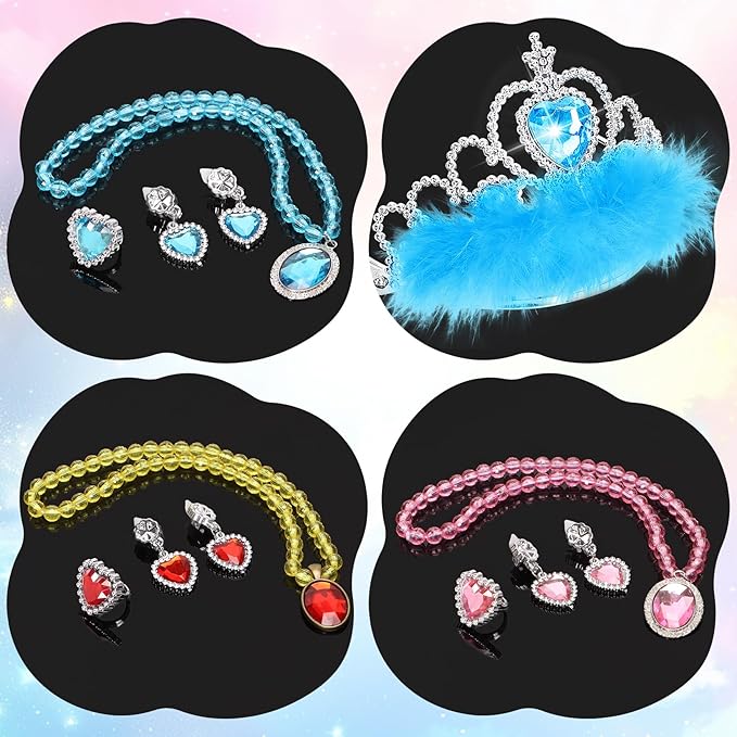 Princess Dress Up Shoes Set, Toddler Pretend Jewelry Boutique Kit, Girls Role Play Dress Up Toys, Princess Shoes Crown Necklace Earrings Ring Gift Set for Little Girls Aged 3-6 Years Old