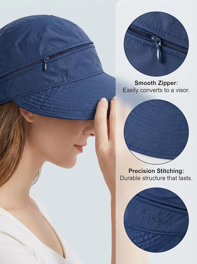 2-in-1 Women’s Sun Visor Sun Hat Zipper Off Ponytail Friendly, Lightweight Quick Dry, Summer UV Protection