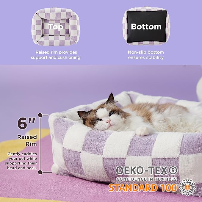 Lesure Cute Dog Bed for Small Dogs & Cats- Washable Puppy Beds,Cozy Rectangle Orthopedic Pet Sofa with Jacquard Shaggy Plush & Anti Slip Bottom,20x19x6inches