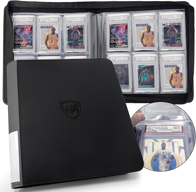 Graded Card Binder, Holds 60 PSA Slabs, 6 Pocket Slab Binder for PSA CGC CSG Slabs, Premium Ringless Zipper Card Collection Album,gray-black