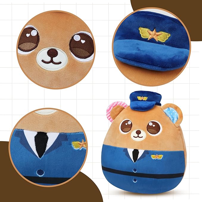Easfan Policeman Bear Plush Pillow Soft Plush Toy Cute Stuffed Animal Home Room Decoration Gifts for Kids Toddlers,12''