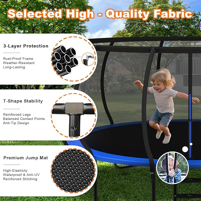 DeepRoar 2026 Upgraded 8/10/12/14/15/16FT Pumpkin Tranpoline for Kids, Heavy Duty 1500LBS Outdoor Tranpoline Set with Basketball Hoop, Light, Sprinkler & Socks, Recreational Trampolings, ASTM Approved