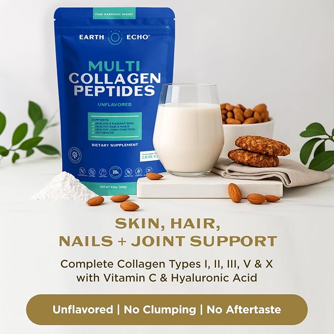 Earth Echo Revitalizing & Nightcap Bundle - Hydrolyzed Collagen with Vitamin C & Hyaluronic Acid for Radiant Skin - Organic Golden Milk Powder with Ginger for Restful Sleep - 1 Pack Each