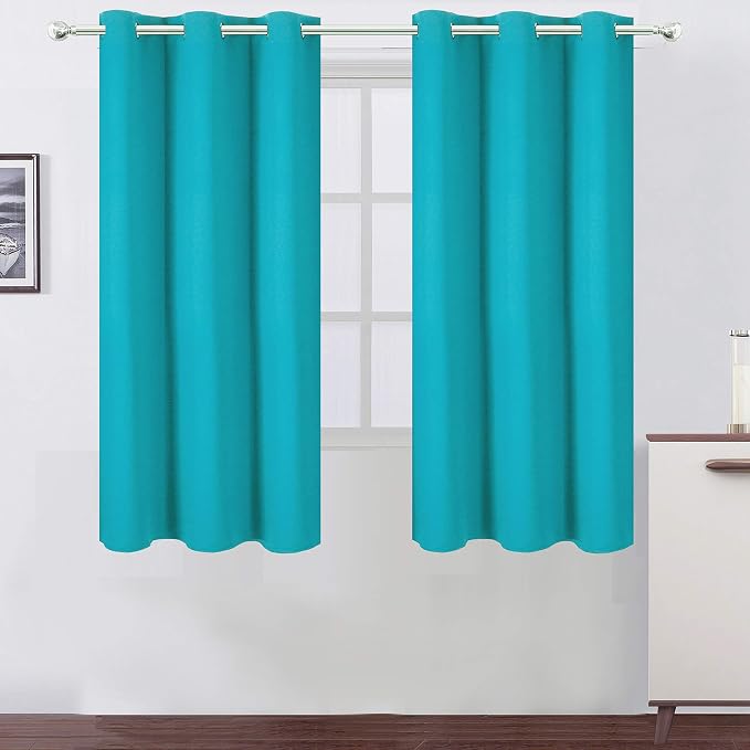 LEMOMO Teal Blackout Curtains 34 x 63 Inch Length/Set of 2 Curtain Panels/Thermal Insulated Room Darkening Blackout Curtains for Bedroom