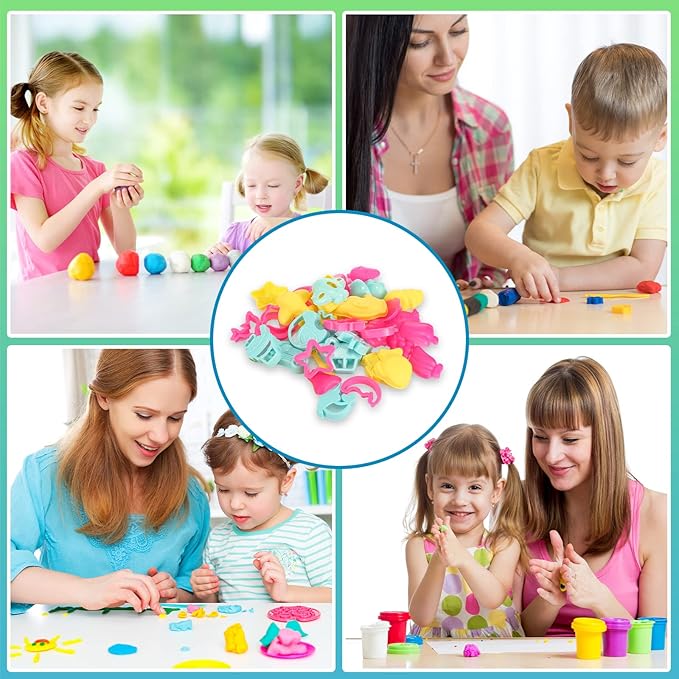 40 Pieces Play Tools and Cutters Play Set Accessories Various Plastic Colorful Molds and Shapes, Party Pack Playset for Air Dry Clay