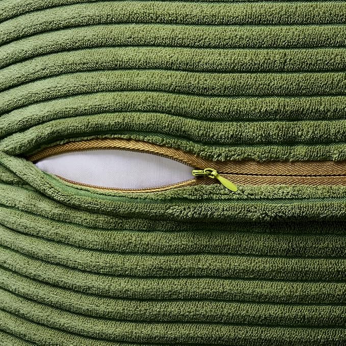 MIULEE Decorative Throw Pillow Covers for Couch 18x18 Inch Moss Green | 2 Pack, Boho Broadside Striped Patchwork Pillow Covers, Soft Corduroy Cushion Cases, For Sofa Bed Livingroom Home Decor