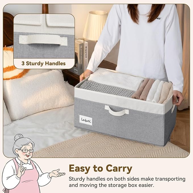GRANNY SAYS Decorative Storage Boxes with Lid, Large Storage Bins with Double-Open Lid, Fabric Storage Basket for Clothes, 63L Closet Linen Storage Bin, White&Gray, 2-Pack