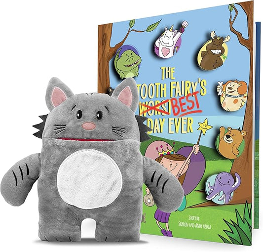 Gizmo Cat Tooth Fairy Pillow and Book Bundle | 8" Plush with Pocket for Lost Teeth & Hardcover Storybook w/Tracker, Q&A for Boys Girls Children of All Ages