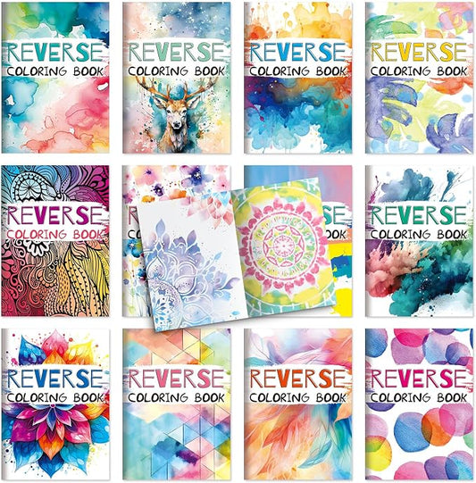 Liliful 12 Pcs Coloring Book Bulk for Adult DIY Reverse Flower Stress Relief Color Drawing Book with Patterns for Adults, Party Favors, Goodie Bag Filler and Holiday Gifts