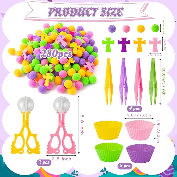 EZdhuawuse Summer Cross Sensory Bin Fillers for Kids - 295 Back to School Jesus Cross Fine Motor Toys, Birthday Gifts for Christian Church Sunday School, Preschool Color Counting Sorting Set for Child