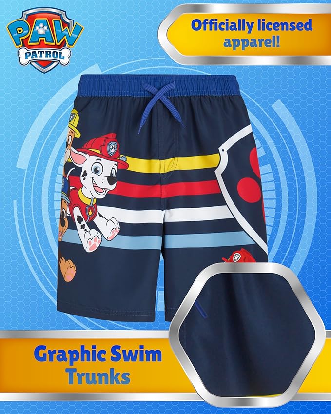 Nickelodeon Boys Swim Trunks - Paw Patrol TMNT Quick Dry Graphic Boys Swim Shorts for Toddler and Little Boy
