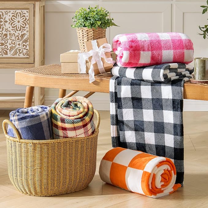 BEDELITE Plaid Fleece Throw Blanket, Pink & White Buffalo 60x80 Inches | 100% Polyester Microfibe, Soft Cozy, Lightweight Warm, Classic Buffalo Plaid, Room Decor, Gift for Women Girls, for Couch Bed