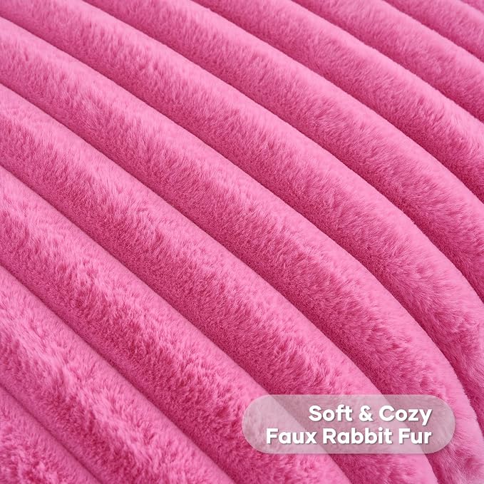 FUTEI Pack of 2 Faux Fur Throw Pillow Covers 16x16 Inch, Hot Pink | Fluffy Faux Rabbit Fur Front/Premium Velvet Back,Hidden Zipper,Machine Washable,Non-Shedding,Colorfast,Insert Not Included.