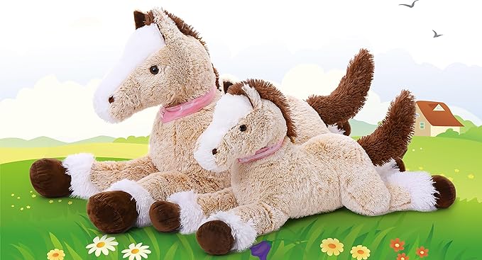 MaoGoLan Large Horse Stuffed Animal for Boy, Big Horse Plush Toy for Girl, Ridable Stuffy Pony for Kid, Stuffed Pony Plush Pillow for Baby Shower, Birthday Gifts or Party Favor, 33 inches, Brown