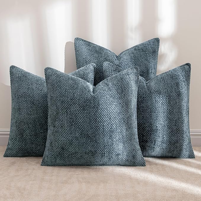 MIULEE Soft Decorative Chenille Pillow Covers Navy Blue 18x18 Pack of 4 | Modern Home Decor, All Same Navy Color Set, Couch Throw Pillows, Farmhouse Boho Cushion Covers for Sofa Bed Living Room