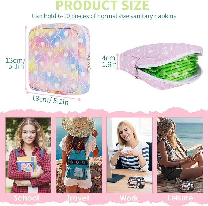 Sanitary Pad Storage Bag Portable Period Bag for Teen Pads/Sanitary Napkins/Small Tampons, Sanitary Napkin Storage Bag First Period Gifts for Teen Girls (Purple Bowknot Cat)