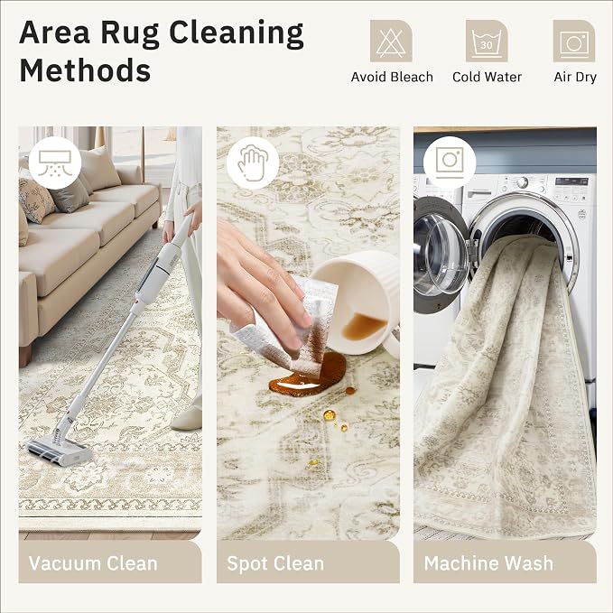 Soalmost Runner Rug 2x5 Washable Non-Slip Kitchen Entry Runners Beige/Brown | Soft Low-Pile Rugs for Bathroom Laundry Room, Vintage Foldable Floor Carpet Mat Hallway Entryway for Corridor Bedroom