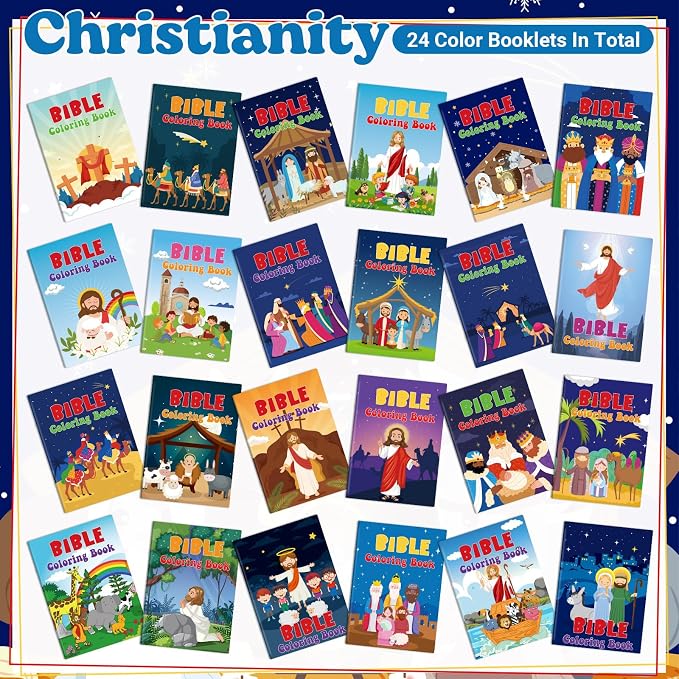 Liliful 144 Pcs Bible Coloring Book Bulk for Kids Christian Mini Coloring Books Religious Party Favors Christian Story Activity Supplies Bulk for Kids Sunday School Holiday Gifts
