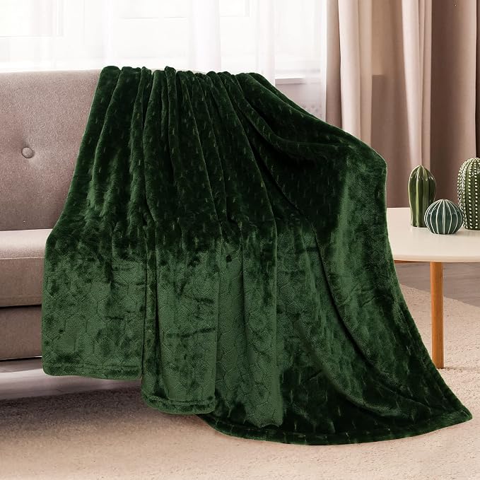 Fleece Blanket Super Soft Cozy Throw Blanket 50" x 60", Lightweight Fuzzy Comfy Textured Flannel Blanket Warm Plush Throw Blankets for Couch, Sofa, Bed, Olive Green