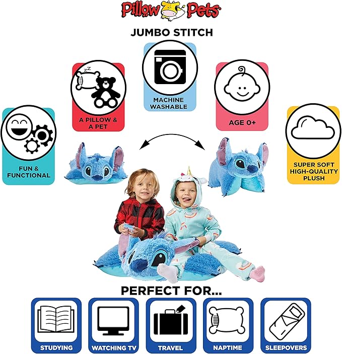 Pillow Pets Jumbo Stitch, Disney Stuffed Animal, Plush Toy