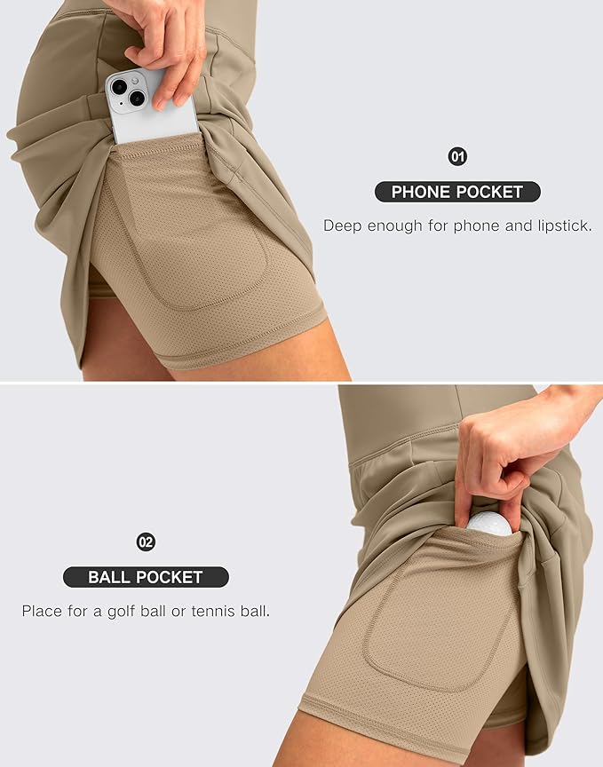 Women's 18" Skorts with 4 Side Pockets High Waisted Long Golf Skirt | Soft, Lightweight, Stretch, Breathable, Mesh Built-in Shorts, Athletic, Tennis, Dressy, Casual