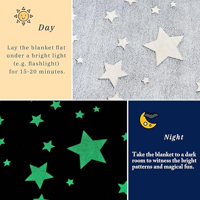Wajade Glow in The Dark Stars Blanket, Soft Cozy Flannel Kids Throw Blanket for Boys and Girls, Cute Blanket for Sofa Couch Bed, Christmas Birthday Gift 60"x80"